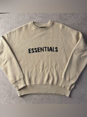 Essentials Crewneck Sweater in Beige with Black Logo